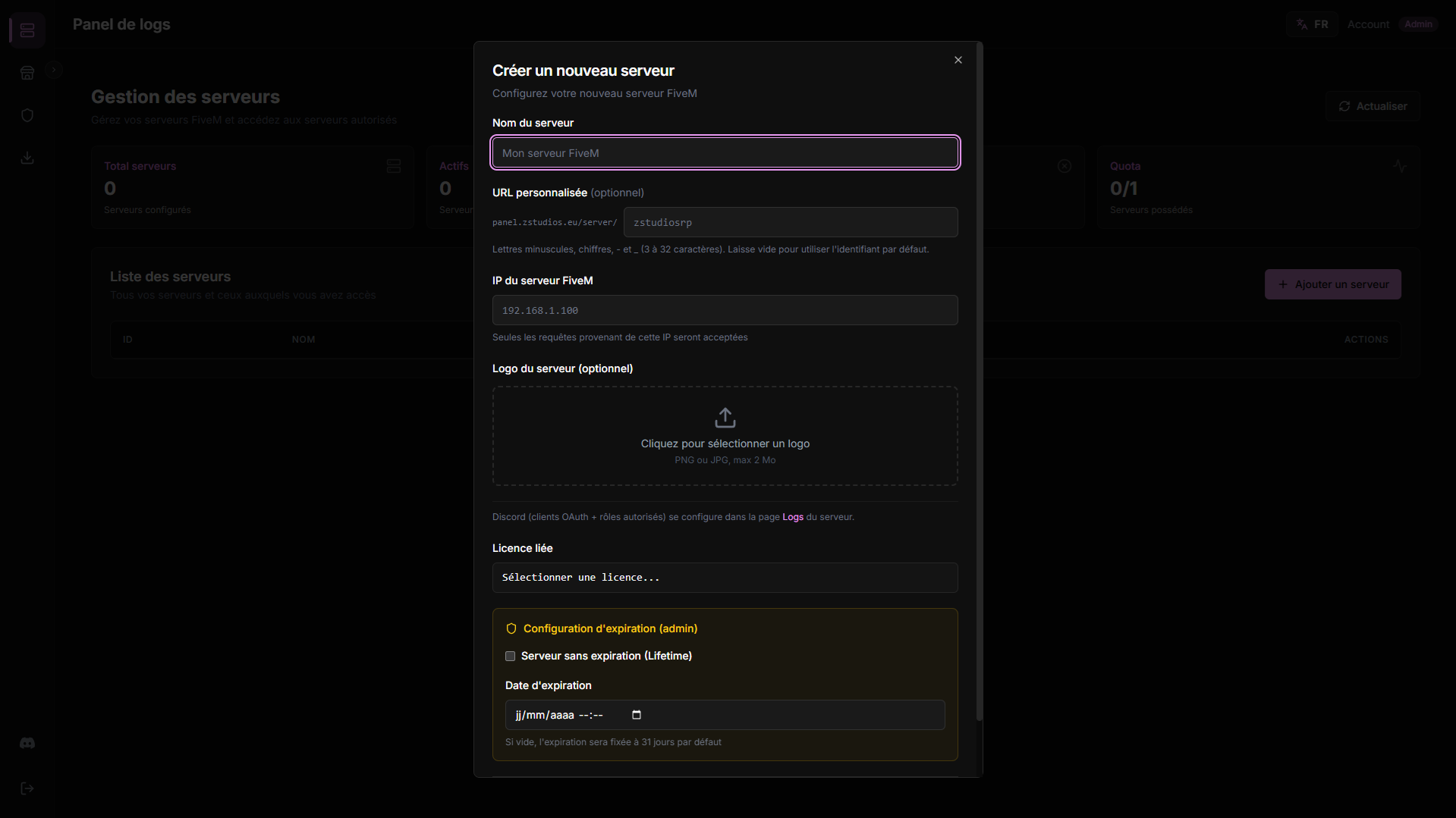 Créer un nouveau serveur
